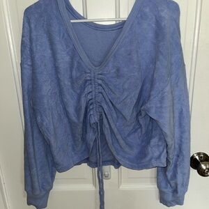 Blue V-Neck Ruched Women's Top